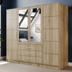 Armadio 196x200h cm 4 ante 3 cassetti con specchio rovere sonoma Sottosogno