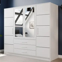 Armadio 196x200h cm 4 ante 3 cassetti con specchio bianco Sottosogno