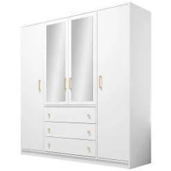 Armadio 196x200h cm 4 ante 3 cassetti con specchio bianco oro Ylma