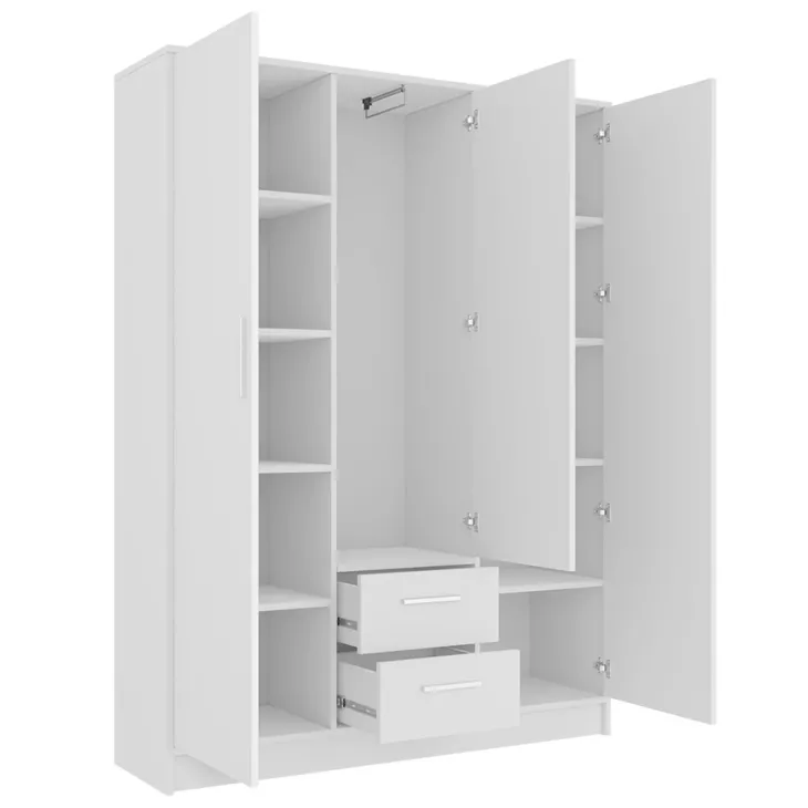 Armadio 153x202h cm 3 ante 2 cassetti con specchio bianco opaco Enirel