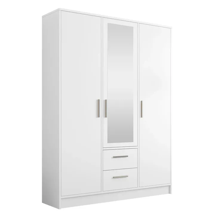 Armadio 153x202h cm 3 ante 2 cassetti con specchio bianco opaco Enirel
