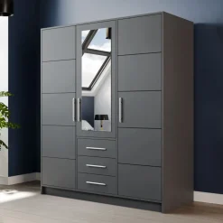 Armadio 147x200h cm 3 ante 3 cassetti con specchio grafite Sottosogno