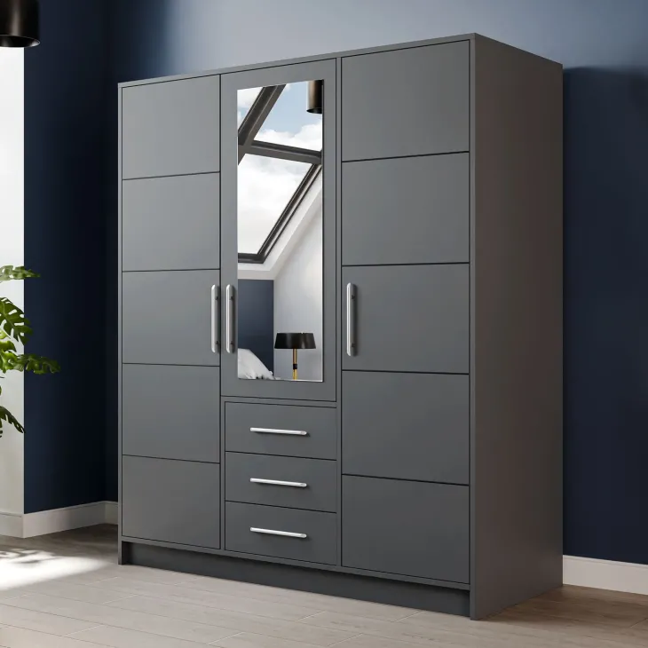 Armadio 147x200h cm 3 ante 3 cassetti con specchio grafite Sottosogno