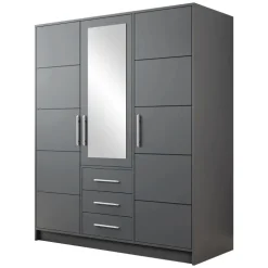 Armadio 147x200h cm 3 ante 3 cassetti con specchio grafite Sottosogno