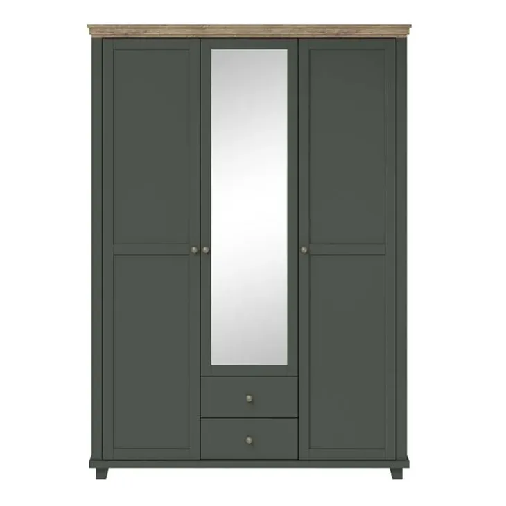 Armadio 154x216h cm 3 ante 2 cassetti con specchio verde quercia Texel