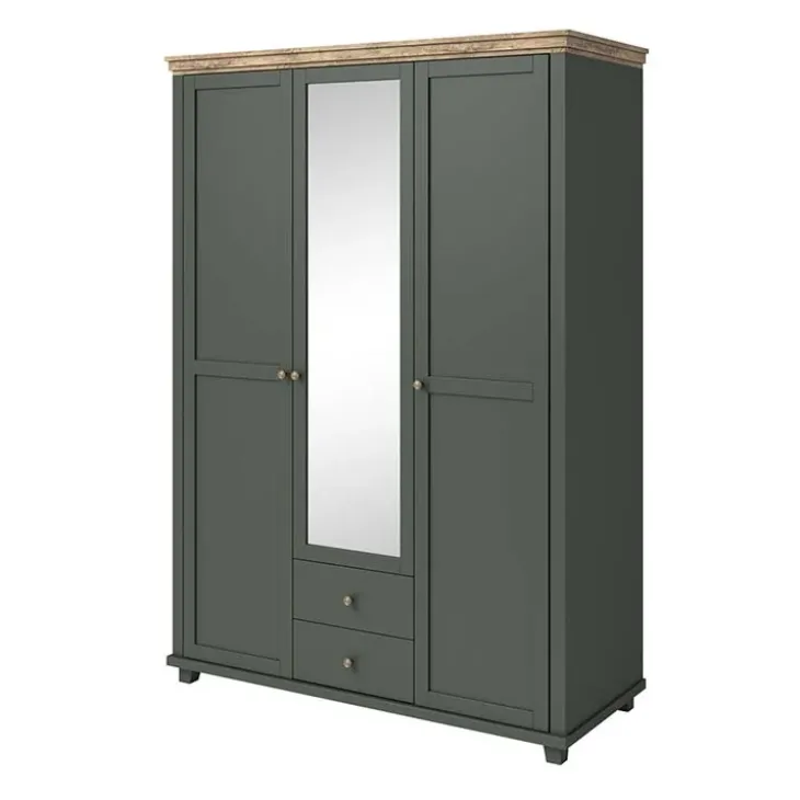 Armadio 154x216h cm 3 ante 2 cassetti con specchio verde quercia Texel
