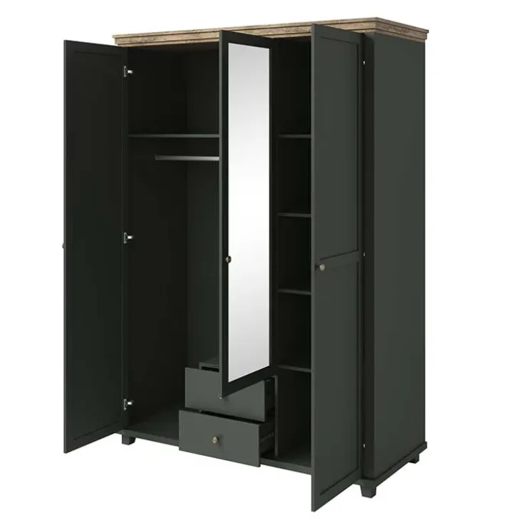 Armadio 154x216h cm 3 ante 2 cassetti con specchio verde quercia Texel