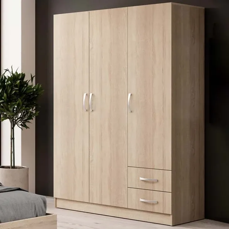 Armadio 120x181h cm 3 ante 2 cassetti moderno rovere Tropea