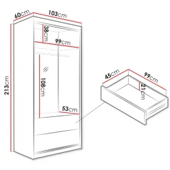 Armadio 60x213h cm 2 ante 2 cassetti rovere Stiky