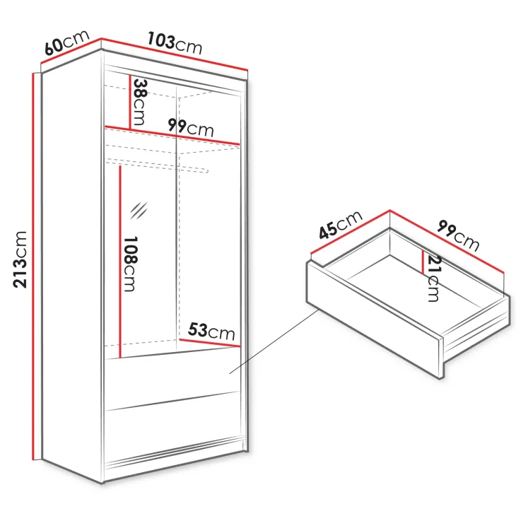 Armadio 60x213h cm 2 ante 2 cassetti rovere Stiky