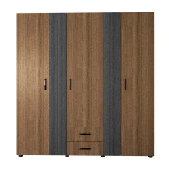 Armadio 190x202h cm 5 ante 2 cassetti rovere scuro nero frassinato Loly