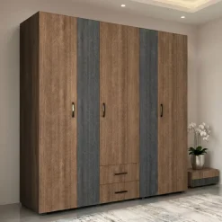 Armadio 190x202h cm 5 ante 2 cassetti rovere scuro nero frassinato Loly
