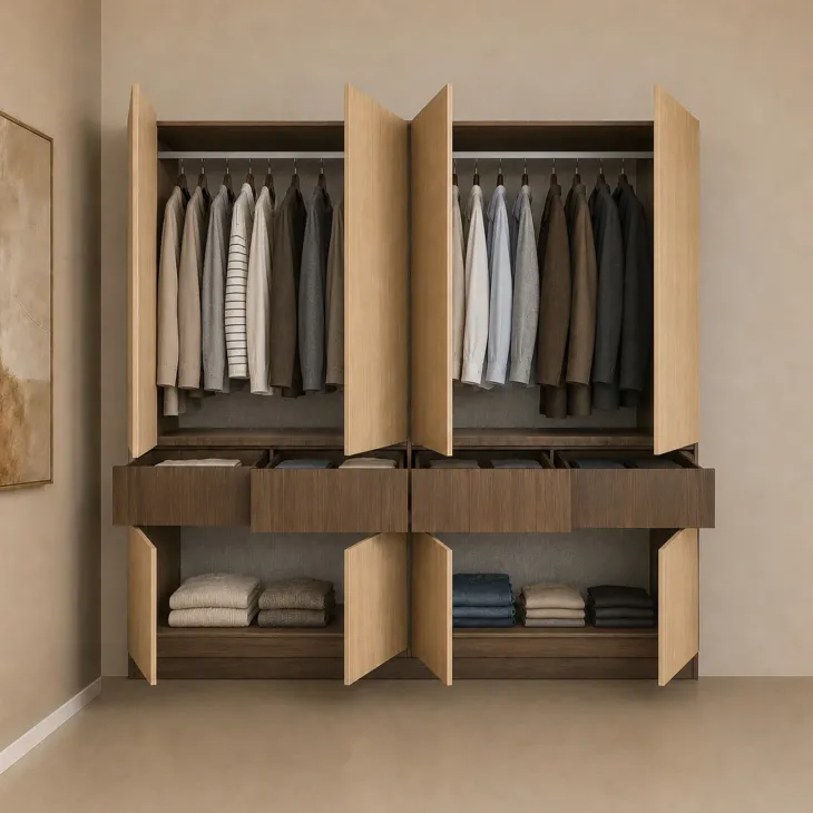 Armadio 220x211h cm 8 ante 4 cassetti rovere chiaro e rovere scuro Pitigliano