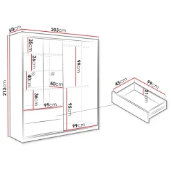 Armadio 203x213h cm 3 ante 2 cassetti rovere Stiky
