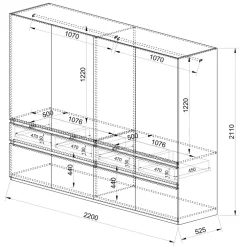 Armadio 220x211h cm 8 ante 4 cassetti tortora noce Raymonda
