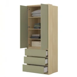 Armadio 80x215h cm 2 ante 3 cassetti verde salvia rovere Elvira