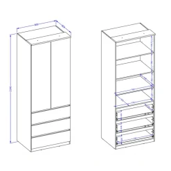Armadio 80x215h cm 2 ante 3 cassetti verde salvia rovere Elvira
