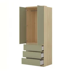 Armadio 80x215h cm 2 ante 3 cassetti verde salvia rovere Elvira