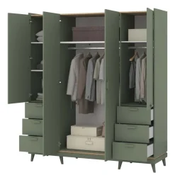 Armadio 190x215h cm 4 ante 6 cassetti verde salvia Yu