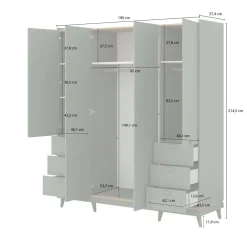 Armadio 190x215h cm 4 ante 6 cassetti verde salvia Yu