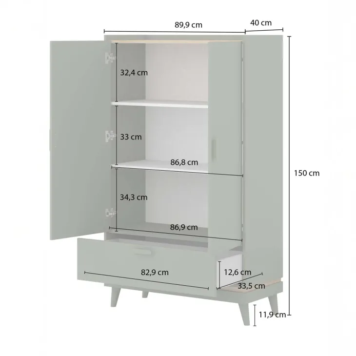Armadio 90x150h cm 2 ante 1 cassetto rovere rosso mattone Yu