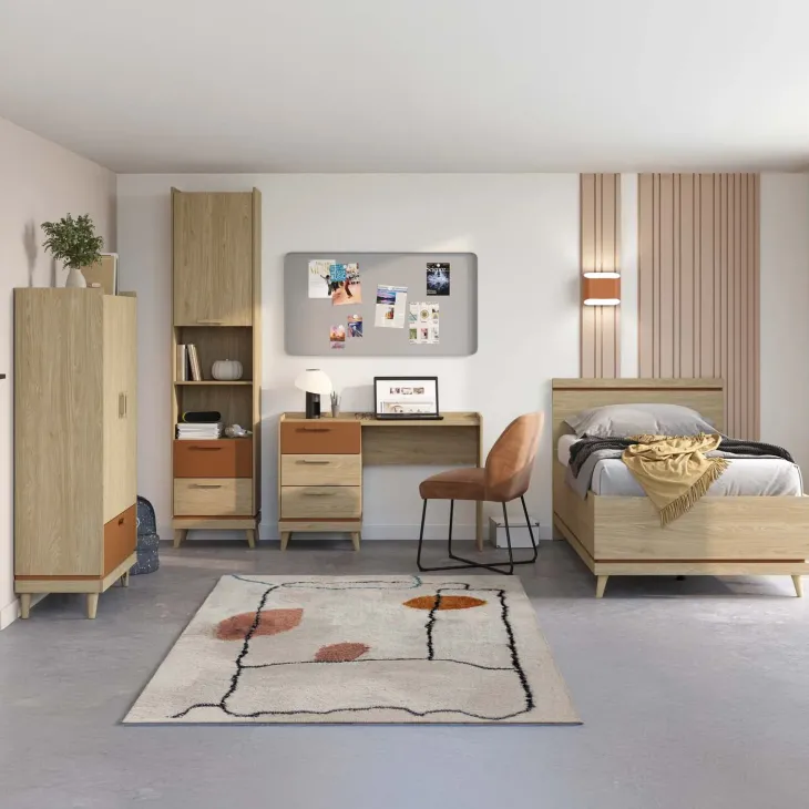 Armadio 90x150h cm 2 ante 1 cassetto rovere rosso mattone Yu