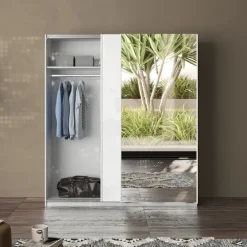 Armadio 180x210h cm 2 ante con 1 anta a specchio bianco lucido Clappy