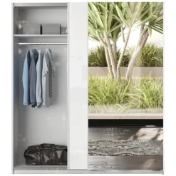 Armadio 180x210h cm 2 ante con 1 anta a specchio bianco lucido Clappy