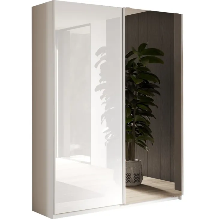 Armadio 180x210h cm 2 ante con 1 anta a specchio bianco lucido Clappy