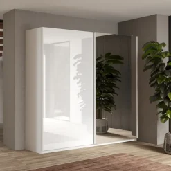 Armadio 230x210h cm 2 ante con 1 anta a specchio bianco lucido Clappy