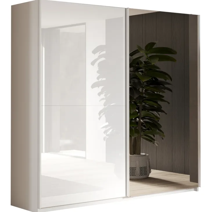 Armadio 230x210h cm 2 ante con 1 anta a specchio bianco lucido Clappy