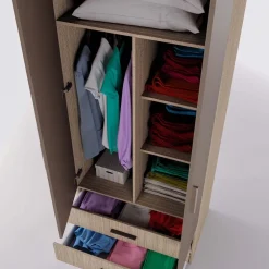 Armadio 80x191h cm 2 ante con cassetti moderno rovere scuro marrone Carlino