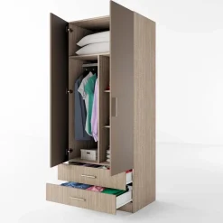 Armadio 80x191h cm 2 ante con cassetti moderno rovere scuro marrone Carlino
