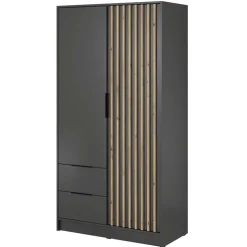 Armadio 105x200h cm 2 ante con cassetti antracite nero Miller