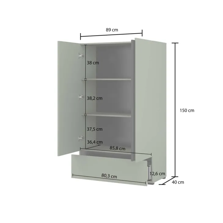 Armadio 89x150h cm 2 ante con cassetto verde Lolla