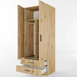 Armadio 80x191h cm 2 ante con cassetti moderno rovere rustico Carlino