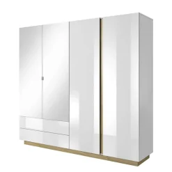 Armadio 220x203h cm 4 ante con cassetti moderno bianco lucido rovere Noa