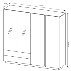 Armadio 220x203h cm 4 ante con cassetti moderno bianco lucido rovere Noa