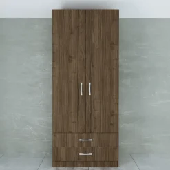 Armadio 80x191h cm 2 ante con cassetti moderno noce Carlino