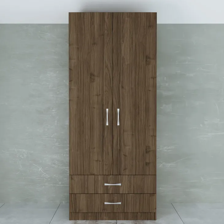 Armadio 80x191h cm 2 ante con cassetti moderno noce Carlino