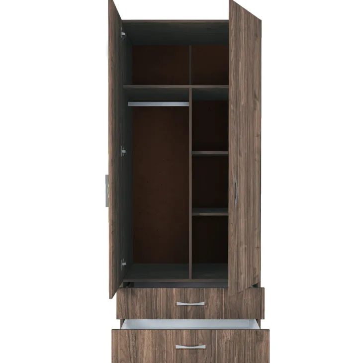 Armadio 80x191h cm 2 ante con cassetti moderno noce Carlino