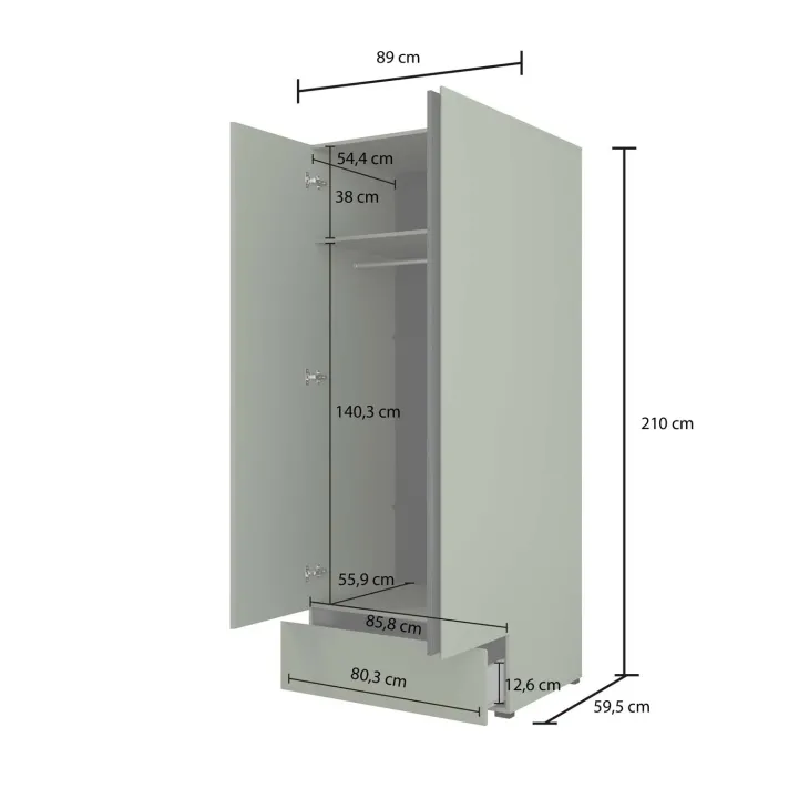 Armadio 89x210h cm 2 ante con cassetto rovere Lolla