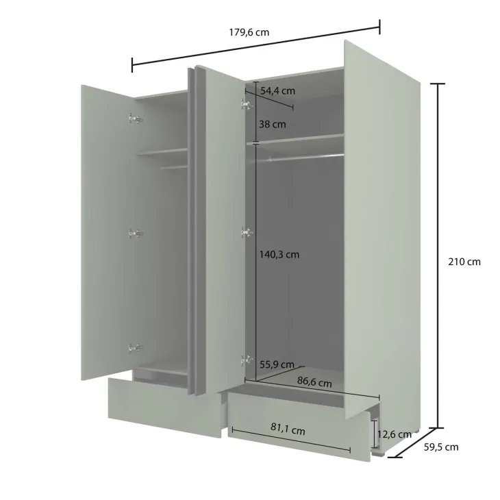 Armadio 180x210h cm 4 ante con 2 cassetti rovere Lolla