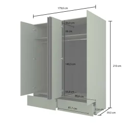 Armadio 180x210h cm 4 ante con 2 cassetti tortora Lolla