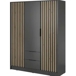 Armadio 155x200h cm 3 ante con cassetti moderno antracite quercia Miller