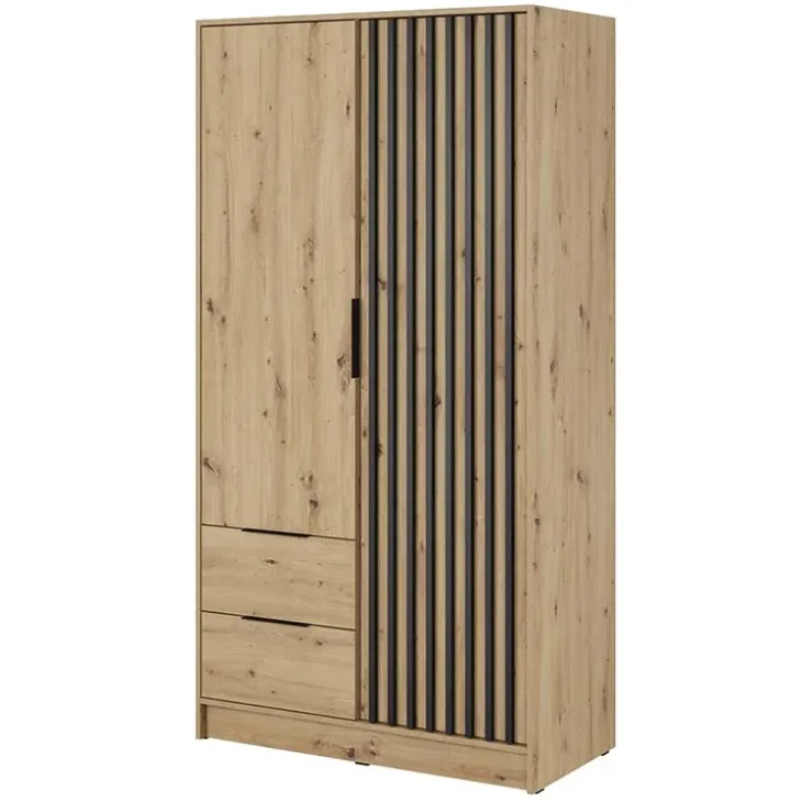 Armadio 105x200h cm 2 ante con cassetti moderno quercia nero Miller