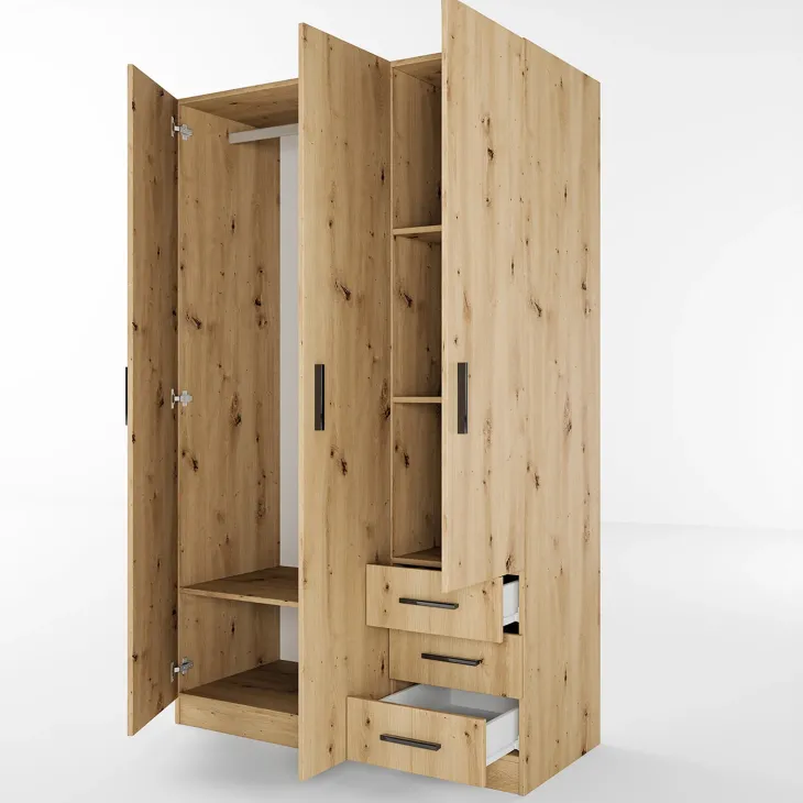 Armadio 118x191h cm 3 ante con cassetti rovere rustico Boverio