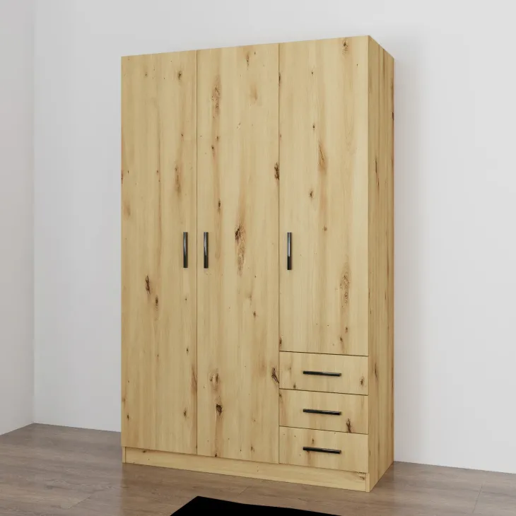 Armadio 118x191h cm 3 ante con cassetti rovere rustico Boverio