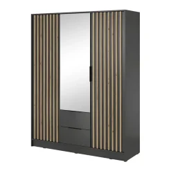 Armadio 155x200h cm 3 ante con specchio antracite quercia Miller