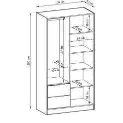 Armadio 105x200h cm 2 ante con specchio antracite quercia Miller